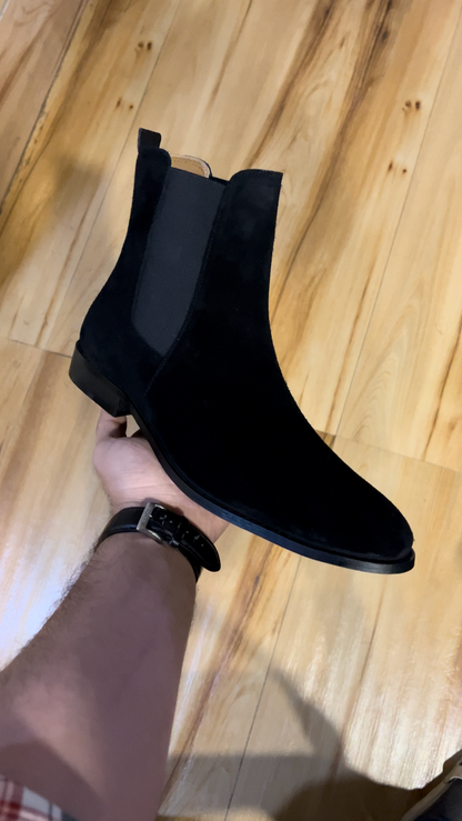 Italian Suede Leather Boots - Black